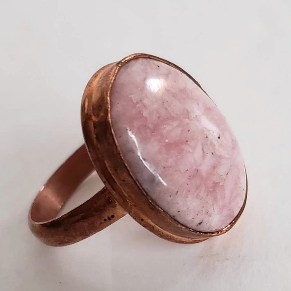 Sz 10 Natural Pink RHODOCHROSITE Ring in solid Copper Artisan Made - Picture 1 of 14
